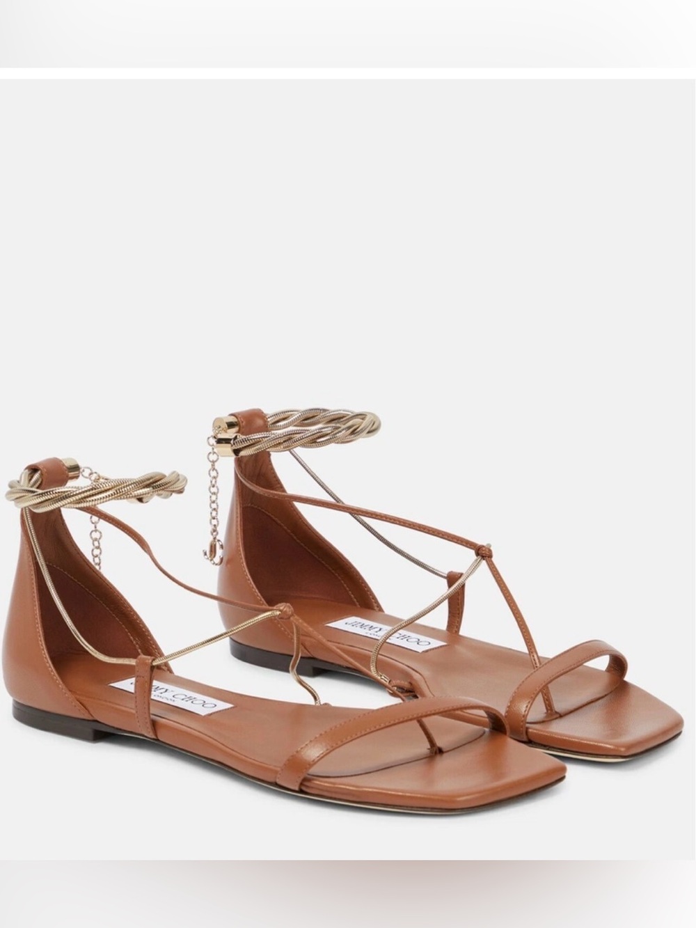Jimmy Choo Oriana Tan Flat Sandals with Box